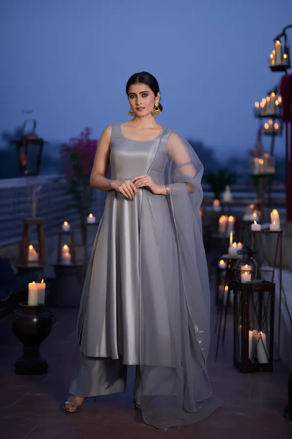 Grey_Japanese_Satin_&_Organza_Suit_For_Women
