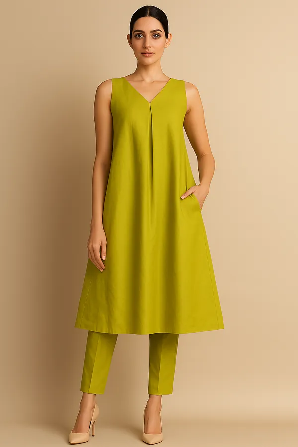 Mehandi_Cotton-Linen_Blend_Kurti_Set_For_Women