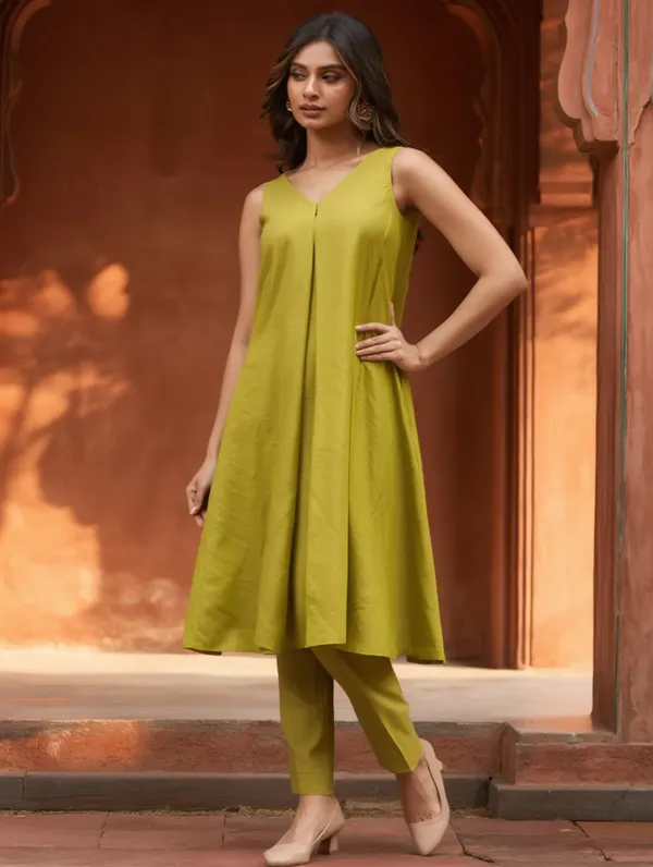 Mehandi_Cotton-Linen_Blend_Kurti_Set_For_Women