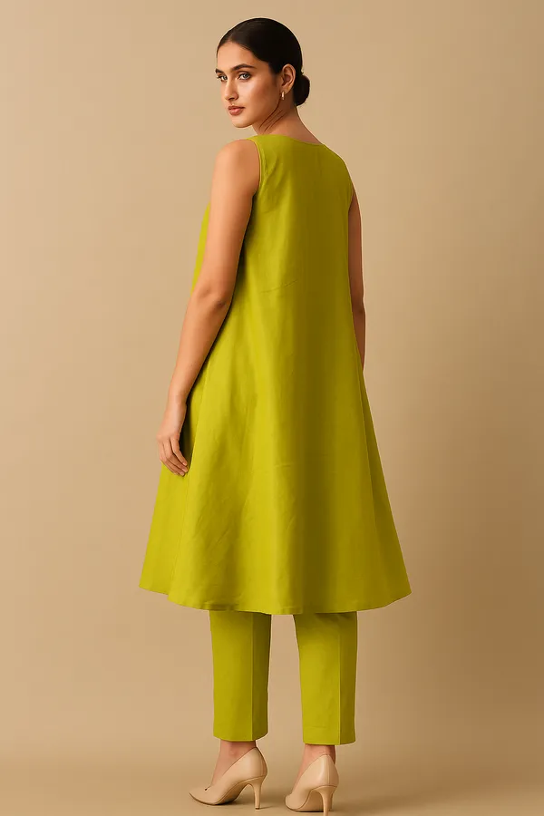 Mehandi_Cotton-Linen_Blend_Kurti_Set_For_Women