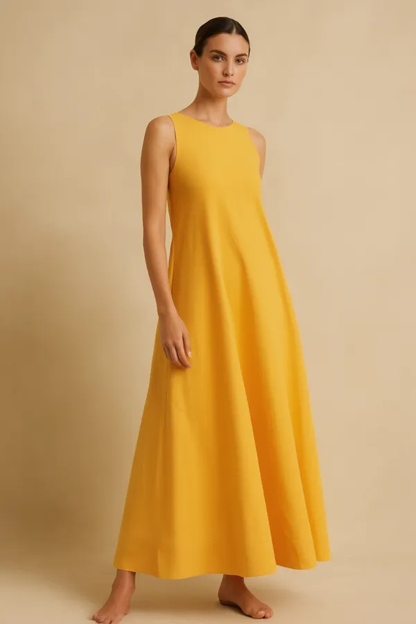 Mustard_Cotton-Linen_Blend_Maxi_For_Women