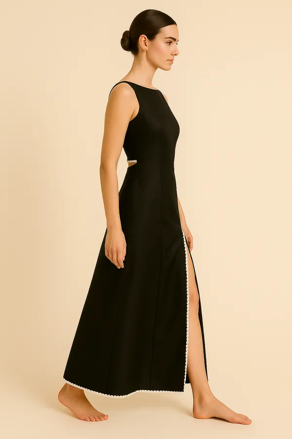 Black_Cotton-Linen_Blend_Gown_For_Women