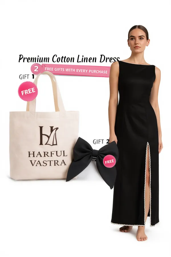 Black_Cotton-Linen_Blend_Gown_For_Women