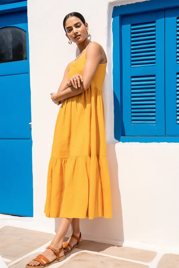 Saffron_Cotton-Linen_Blend_Midi_For_Women
