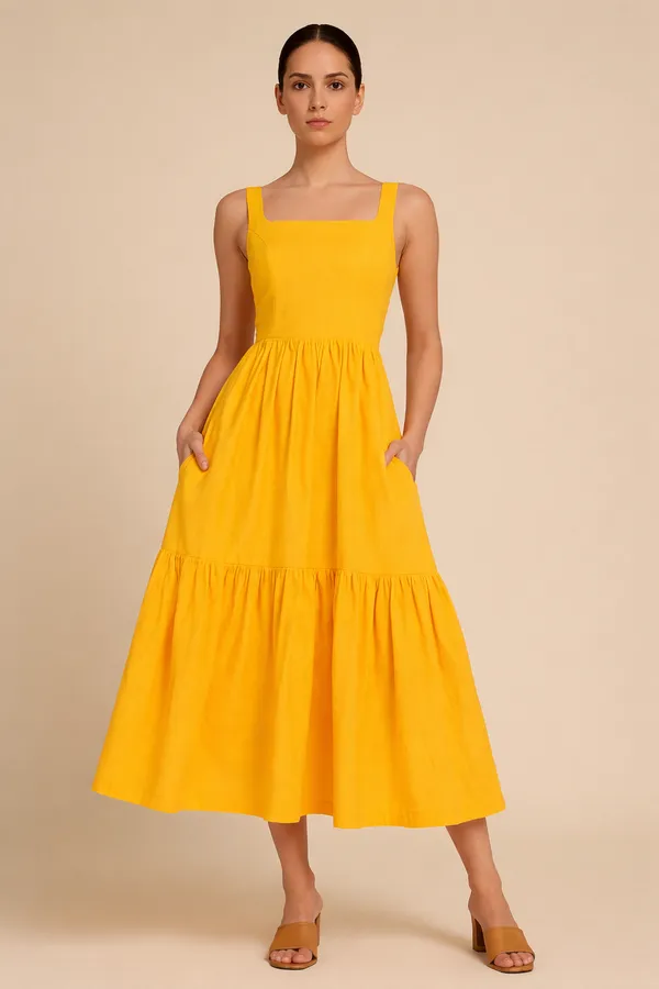 Saffron_Cotton-Linen_Blend_Midi_For_Women