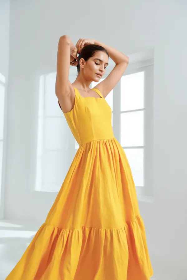 Saffron_Cotton-Linen_Blend_Midi_For_Women