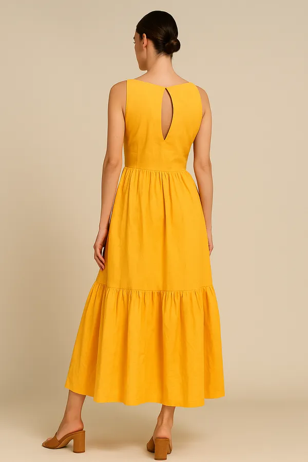 Saffron_Cotton-Linen_Blend_Midi_For_Women