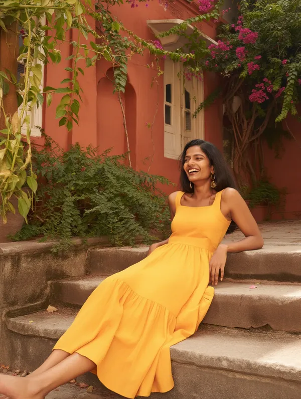 Saffron_Cotton-Linen_Blend_Midi_For_Women