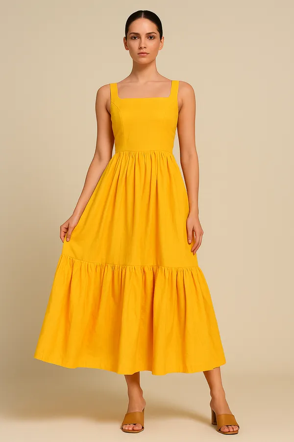 Saffron_Cotton-Linen_Blend_Midi_For_Women
