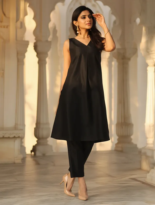 Black_Cotton-Linen_Blend_Kurti_Set_For_Women