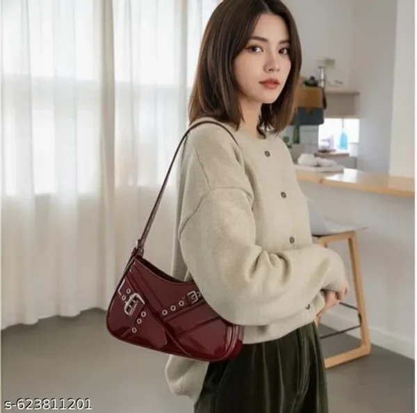 Maroon_Premium_Pu_Material_Casual_Hand_Bag_For_Women