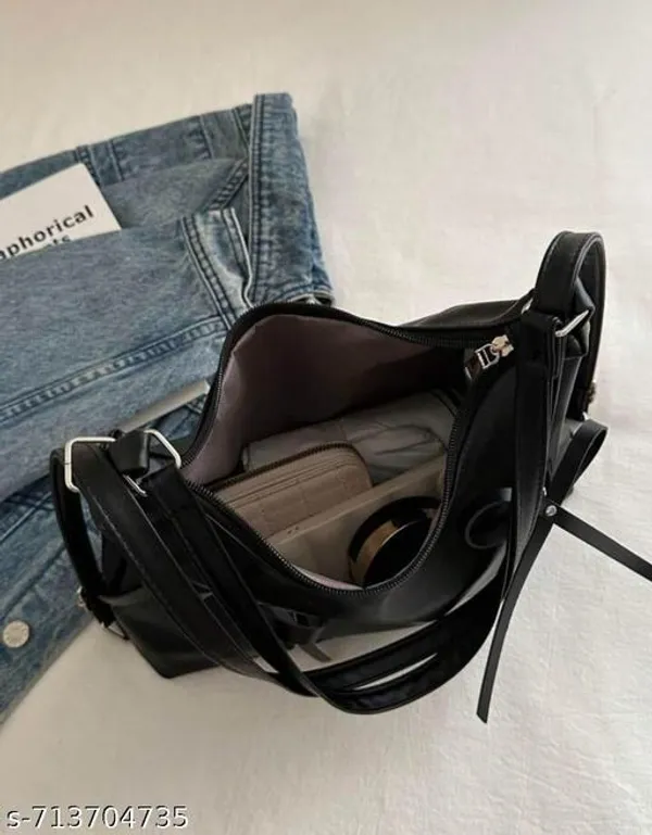 Black_Premium_Pu_Material_Casual_Hand_Bag_For_Women