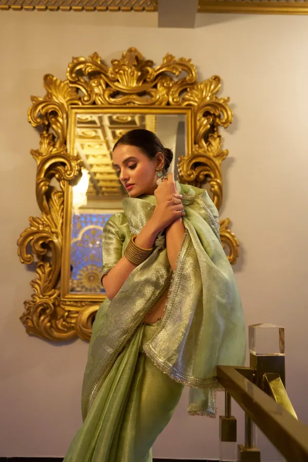 Pista_Tissue_Silk_Saree_With_Rich_Golden_Zari_Border