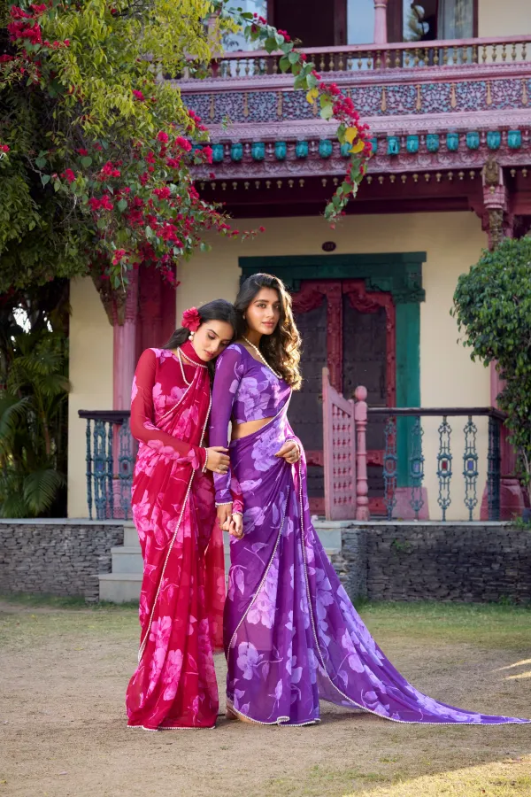 Purple_Floral_Printeded_Chiffon_Saree_With_Pearl_Lace_Border