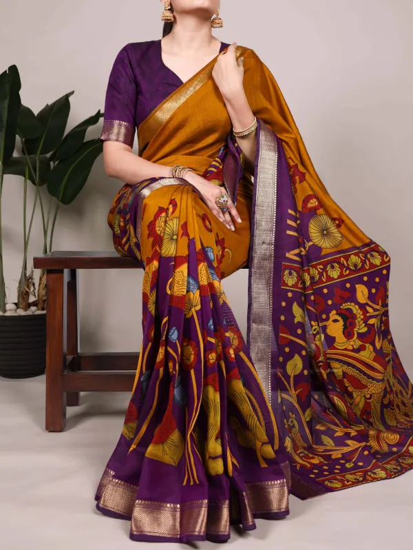 Mustered_Yellow_Blooming_Floral_Chanderi_Silk_Saree_For_Women