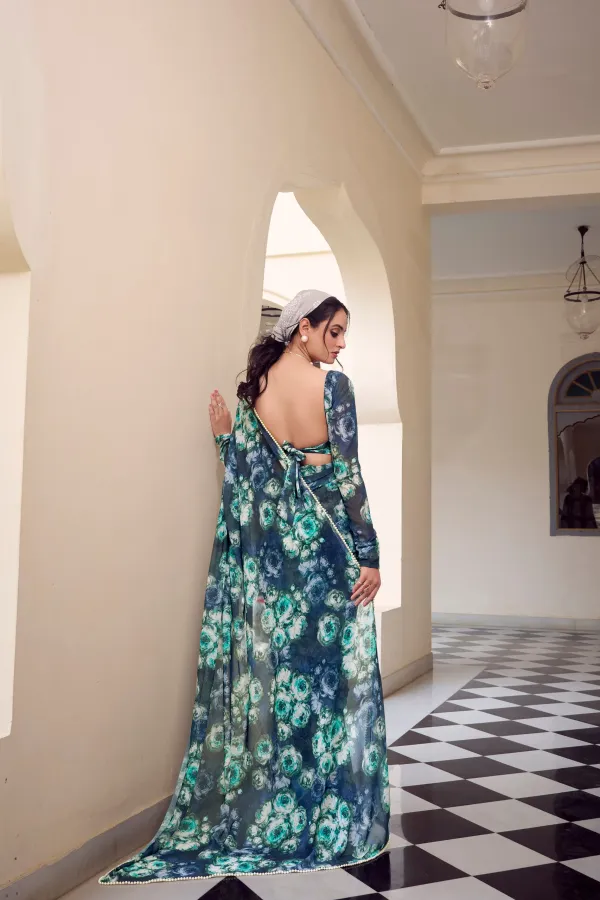 Navy_Blue_Elegant_Floral_Printed_Chiffon_Saree_For_Women