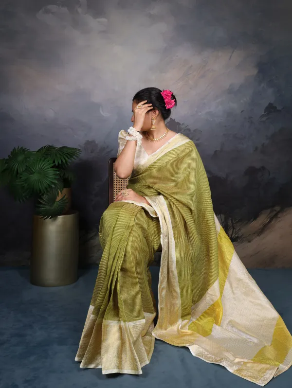 Light_Green_Jacquard_Chex_Chiffon_Saree_For_Women