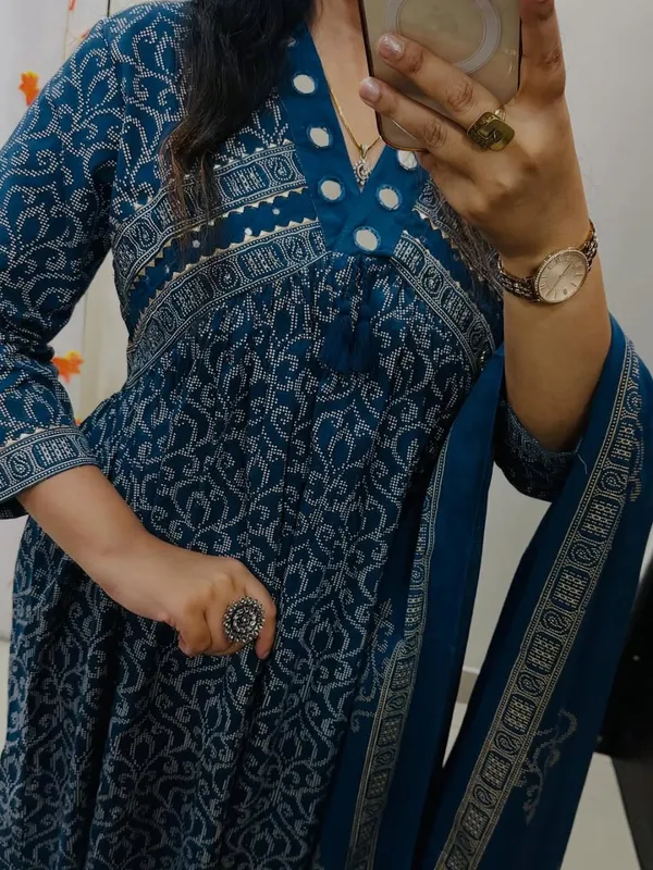 Midnight_Teal_Printed_Anarkali_Set_With_Dupatta_-_Blue