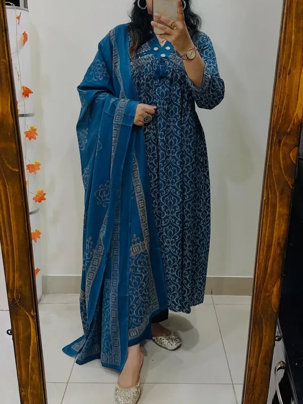 Midnight_Teal_Printed_Anarkali_Set_With_Dupatta_-_Blue
