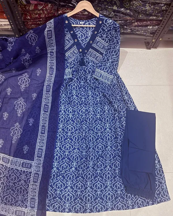Midnight_Teal_Printed_Anarkali_Set_With_Dupatta_-_Blue