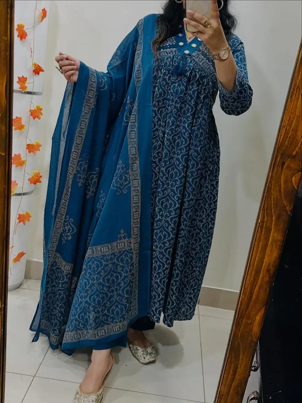 Midnight_Teal_Printed_Anarkali_Set_With_Dupatta_-_Blue