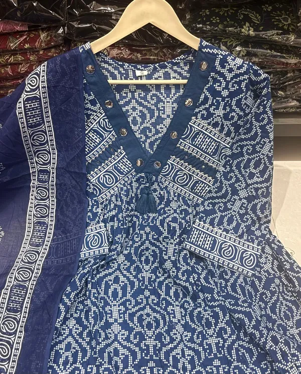 Midnight_Teal_Printed_Anarkali_Set_With_Dupatta_-_Blue