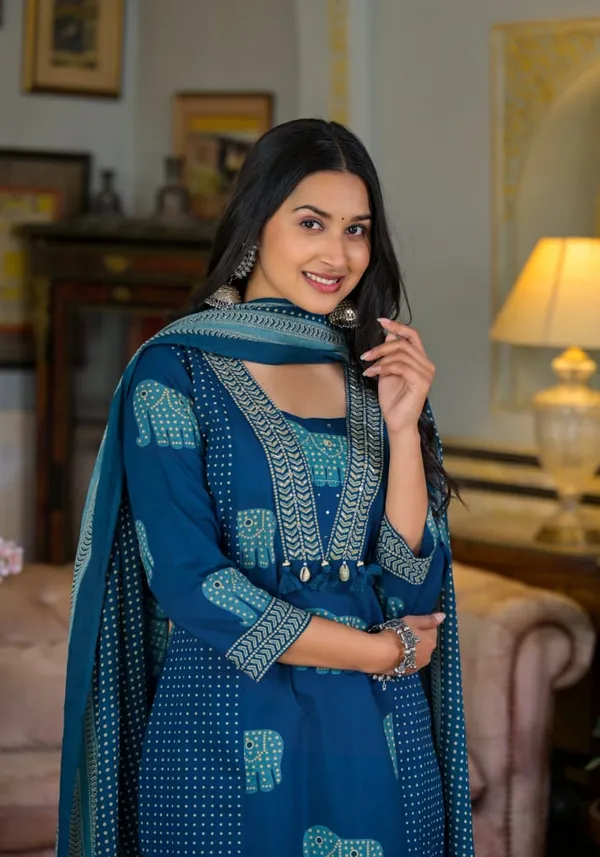 Navy_Blue_Pure_Cotton_Premium_Kurta_Pant_Dupatta_Set_For_Women