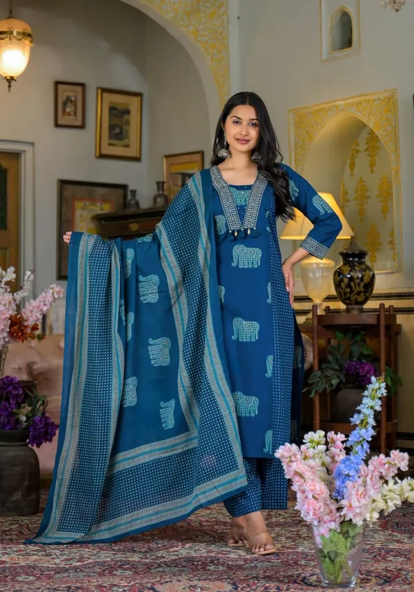 Navy_Blue_Pure_Cotton_Premium_Kurta_Pant_Dupatta_Set_For_Women