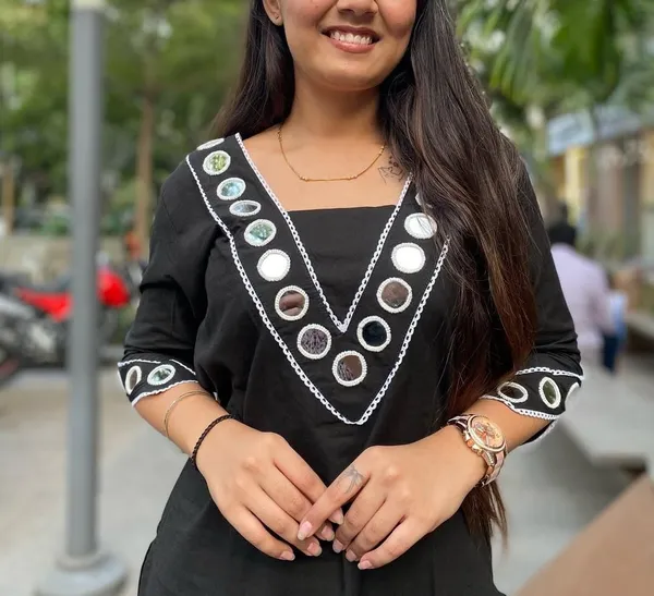 Black_Cotton_Mirror_Work_Office_Wear_Readymade_2_Pcs_Kurti