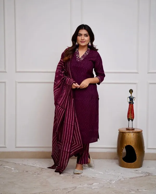 Premium_Wine_Printed_Kurta_Pant_Set_with_Dupatta_for_Women