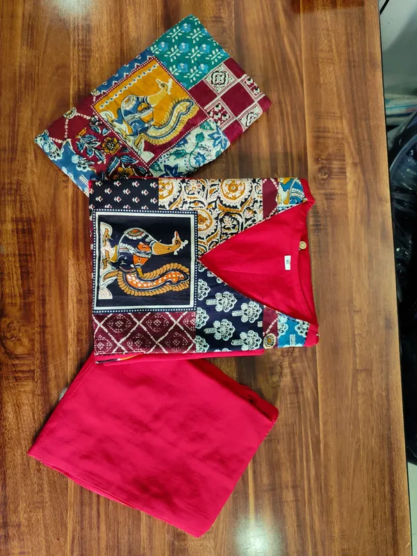 Premium_Cotton_Kalamkari_Kurta_Pant_Dupatta_Set_-_Brown