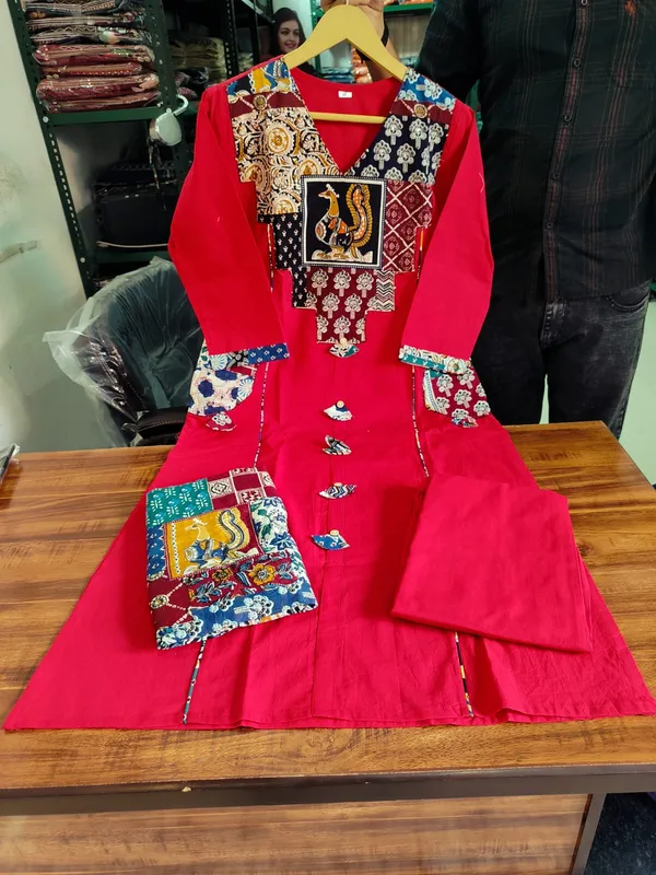 Premium_Cotton_Kalamkari_Kurta_Pant_Dupatta_Set_-_Brown