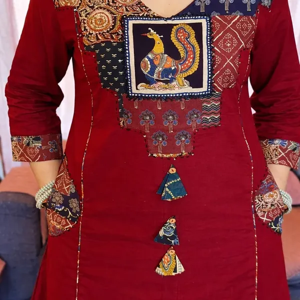 Premium_Cotton_Kalamkari_Kurta_Pant_Dupatta_Set_-_Brown