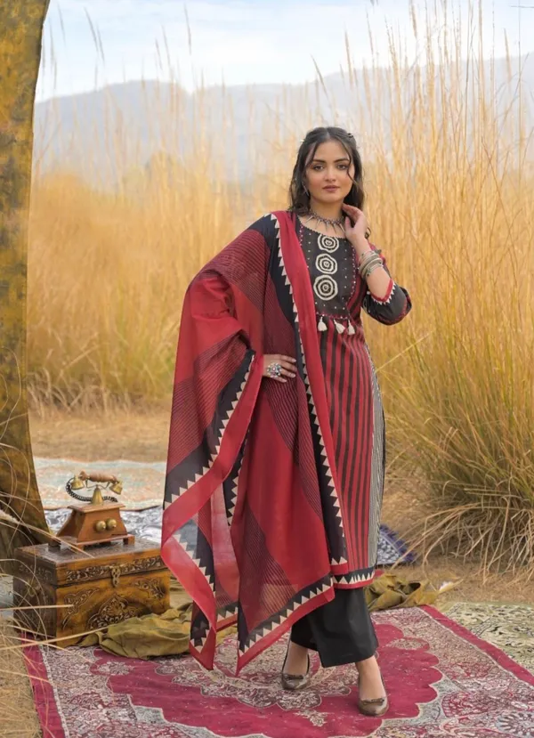 Premium_Red_Black_Boho_Print_Kurta_Set_with_Dupatta