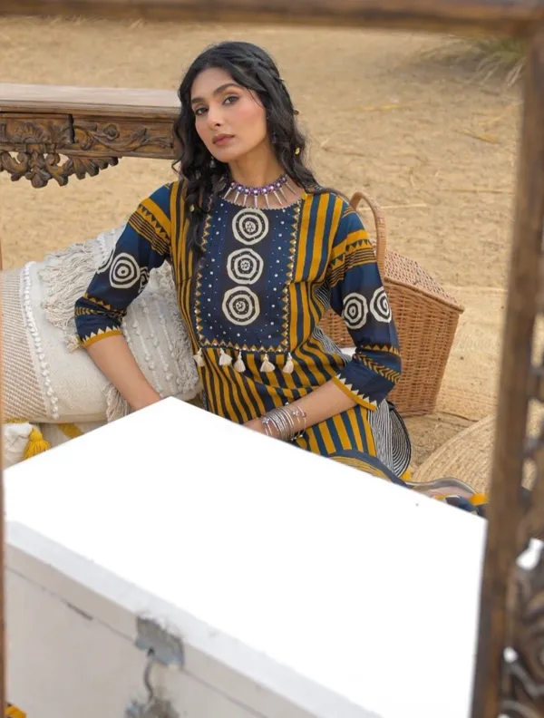 Yellow_And_Black_Premium_Heavy_Cotton_Full_Printer_Celebrate_In_Style_Raksha_Bandhan_Kurta_Pant_Dupatta_For_Women