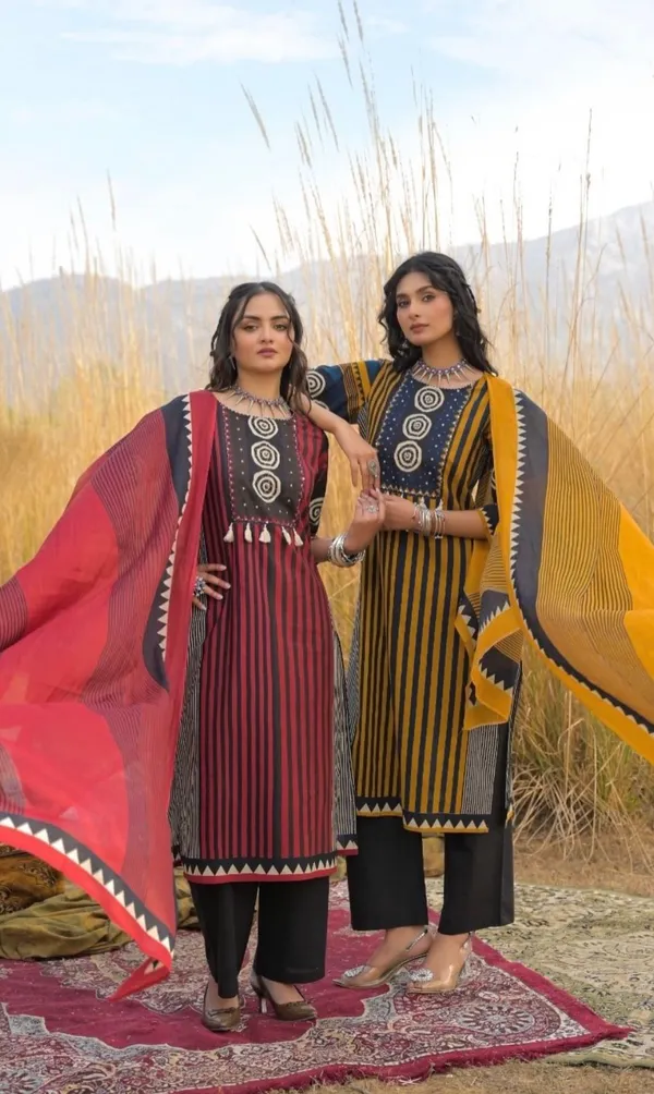 Yellow_And_Black_Premium_Heavy_Cotton_Full_Printer_Celebrate_In_Style_Raksha_Bandhan_Kurta_Pant_Dupatta_For_Women