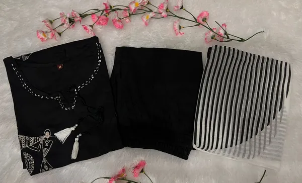 Black_Cotton_Blend_Kurta_Pant_Dupatta_Set_For_Women
