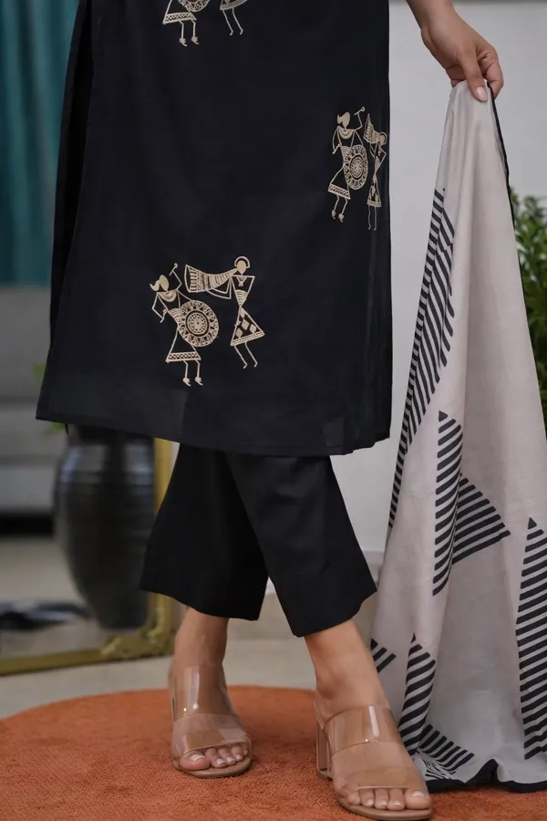 Black_Cotton_Blend_Kurta_Pant_Dupatta_Set_For_Women