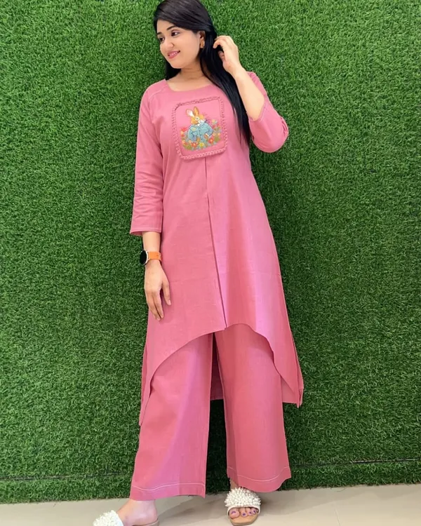 Premium_Soft_Cotton_Bunny_Print_Kurta_Palazzo_Set_-_Pink