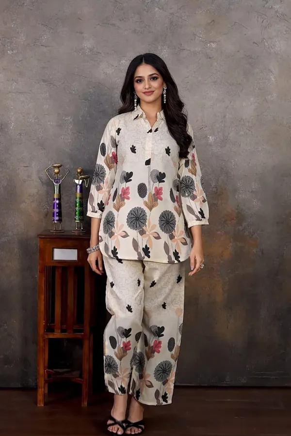White_Floral_Cotto_A-Line_Kurti_With_Ankle-Length_Palazzo_Pant__Co-Ord_Set__for_Women
