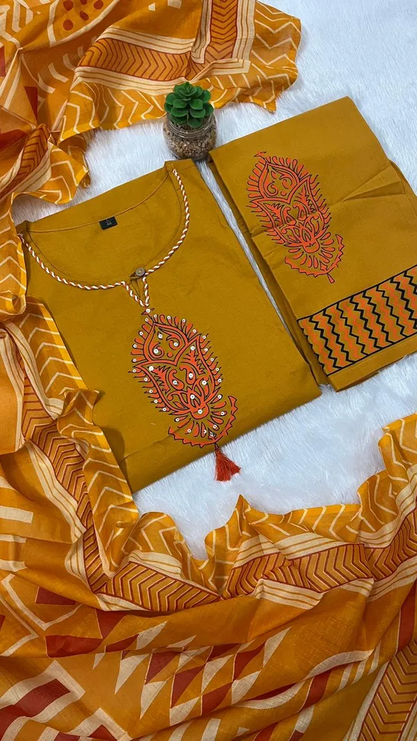 Mustard_Cotton_Premium_Kurta_Dupatta_Set_For_Women