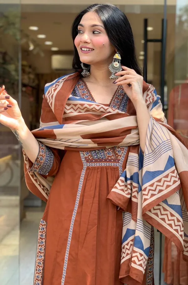 Rust_Aura_Printed_Kurta_Set_With_Dupatta_For_Women