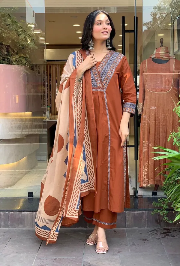 Rust_Aura_Printed_Kurta_Set_With_Dupatta_For_Women