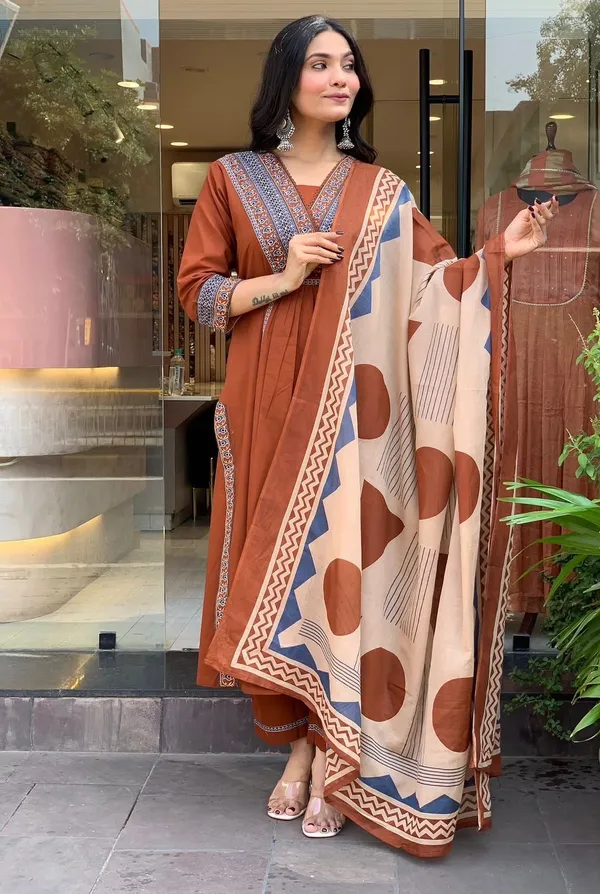 Rust_Aura_Printed_Kurta_Set_With_Dupatta_For_Women