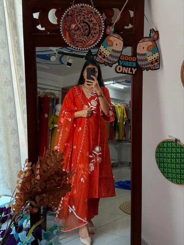 Bright_Orange_Elegant_Embroidery_Cotton_Kurta_Pant_Dupatta_Set