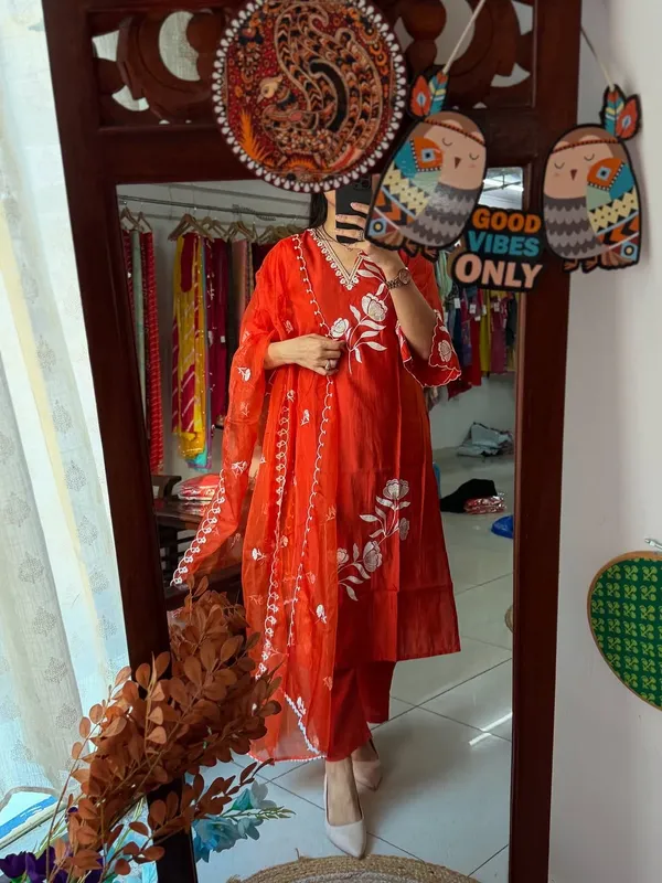 Bright_Orange_Elegant_Embroidery_Cotton_Kurta_Pant_Dupatta_Set