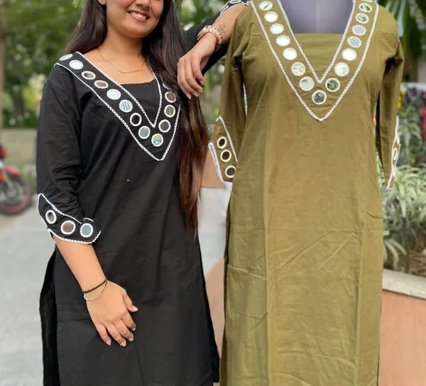 Mehndi_Cotton_Mirror_Work_Office_Wear_Readymade_2_Pcs_Kurti