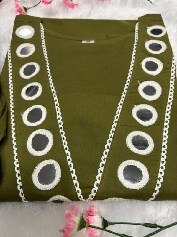 Mehndi_Cotton_Mirror_Work_Office_Wear_Readymade_2_Pcs_Kurti