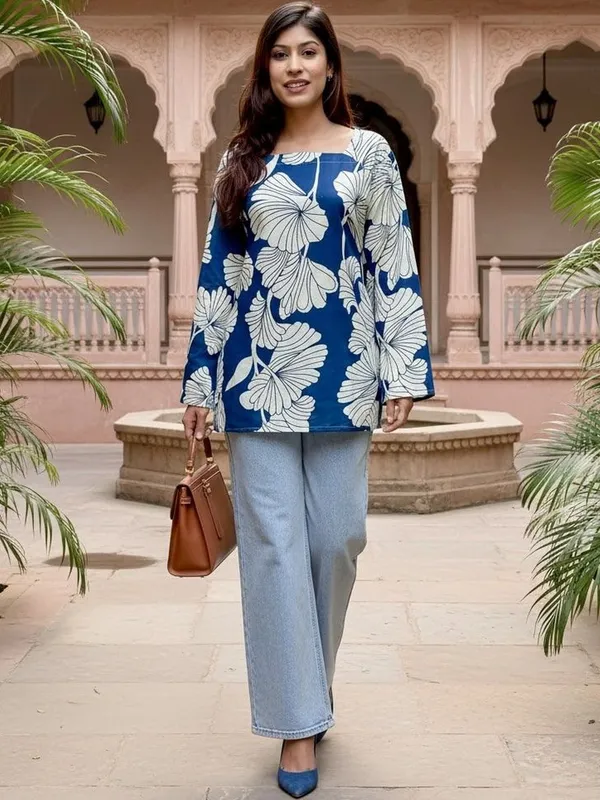 Women_Printed_Cotton_Straight_Kurti_Top_-_White_-_Blue