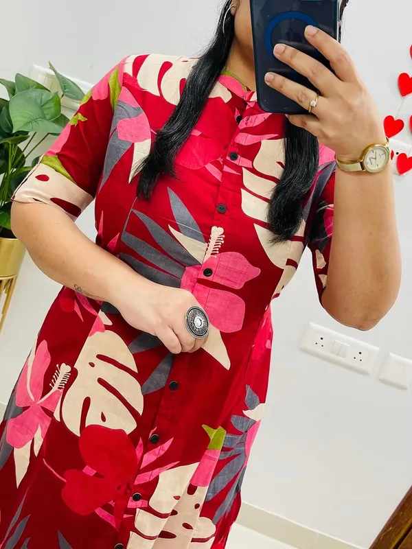 Red_Women's_Floral_Printed_A-Line_Kurti_with_Pants